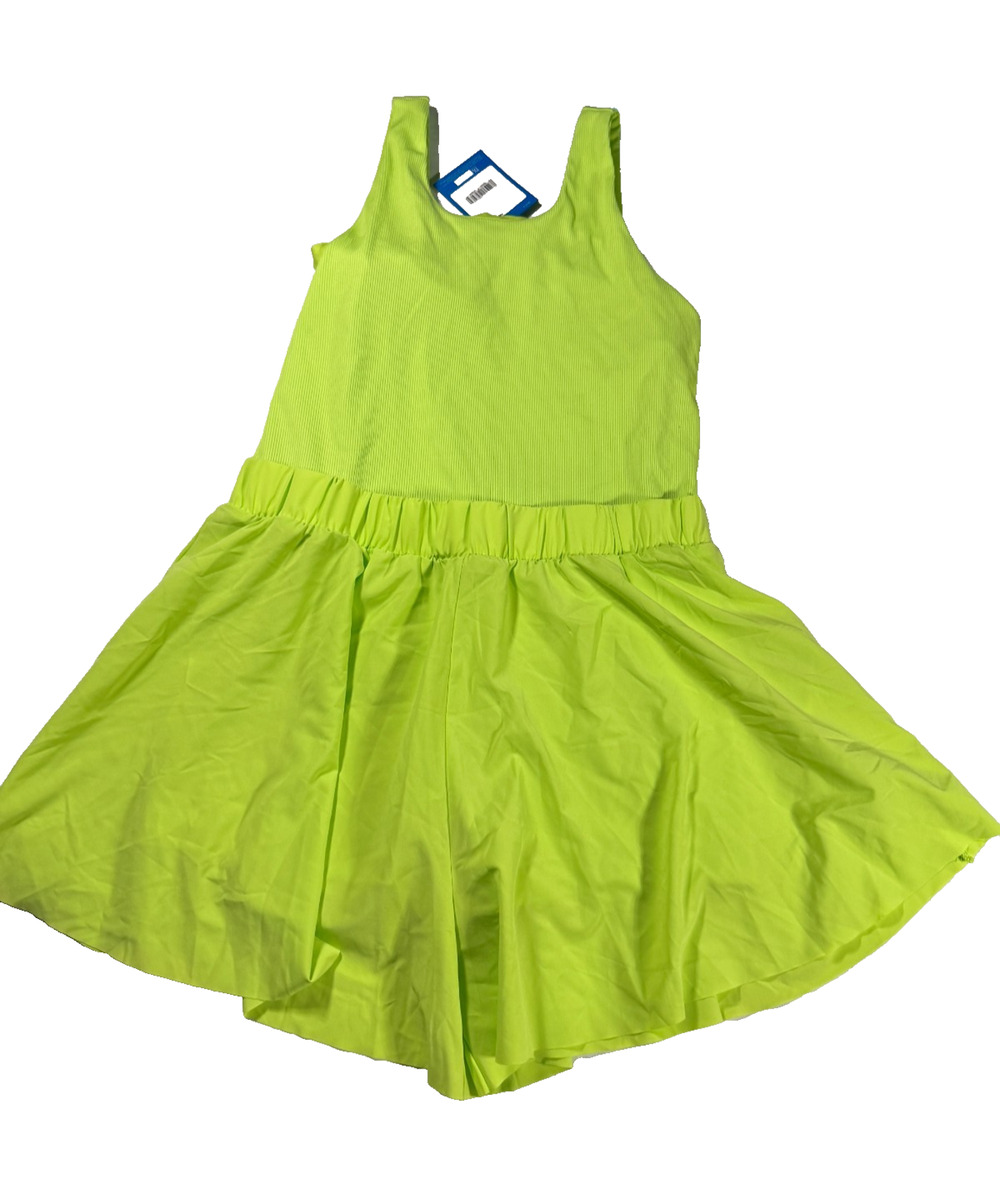 DSG Girls Fashion Romper Dress Built In Shorts Shelf Bra Size XL Neon Pear NWT